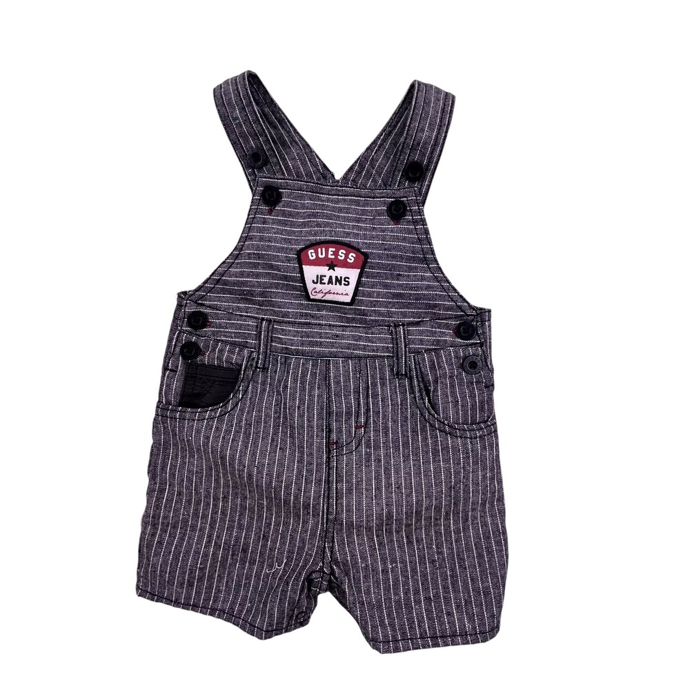 Guess Baby Pinstripe Overalls Black White Linen Blend Shortalls 3-6M GYN02977